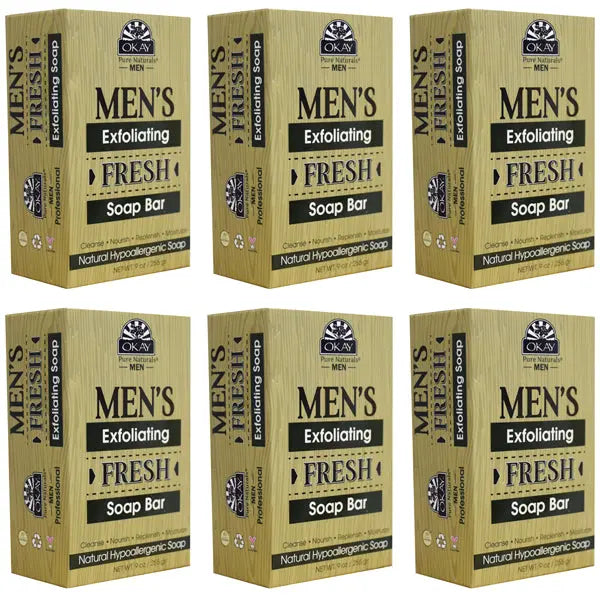 6 Pack - OKAY Pure Naturals Men's Exfoliating Fresh Soap Bar 9oz Okay Pure Naturals